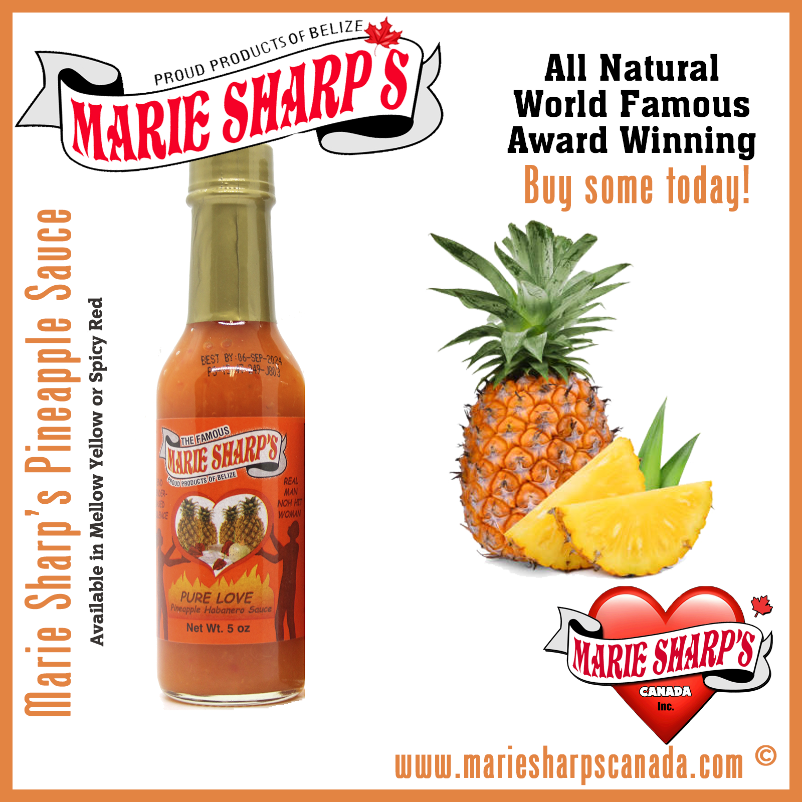 Marie Sharp's RED pineapple hot sauce - 100% natural ingredients.